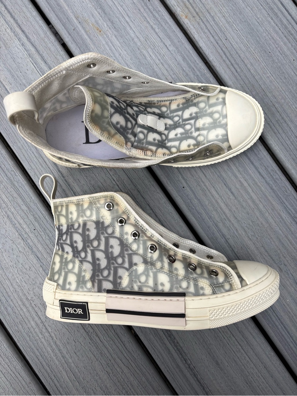 Dior B23 Translucent Monogram High-Top Sneakers in White and Grey